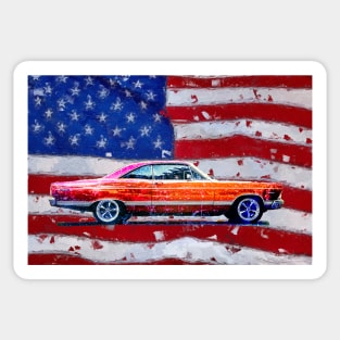 American 2 Door Coupe Classic Car with American Flag Sticker